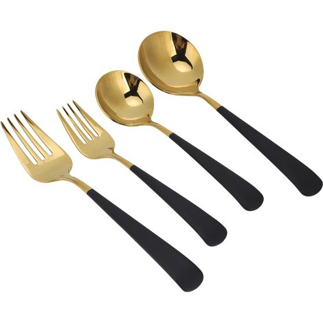 Ensemble Couverts Inox Noir Et Or - Cuillères Et Fourchettes En Acier Inoxydable - Pour Mariage Fête Et Repas - Lot De 24 Pièces (1/5)