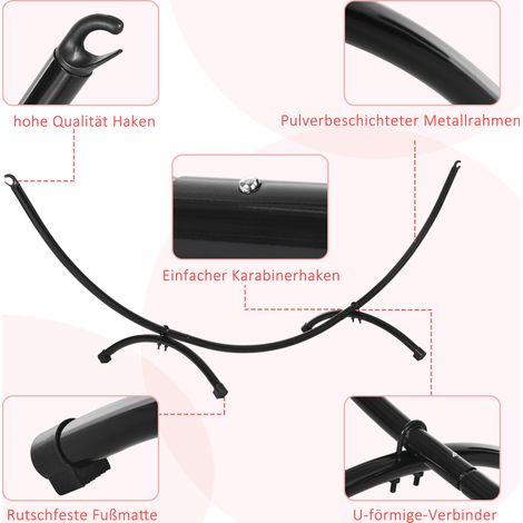 Cadre de hamac extérieur en acier 300cm x 90cm x 100cm, support avec câble de traction jusqu'à 120 kg, structure pour hamac et fauteuil suspendu, noir, pour jardin, plage et camping (1/4)