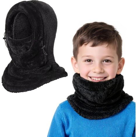 Kinder Sturmhaube Fleece warm verstellbar für 3-9 Jahre Schwarz (1/5)