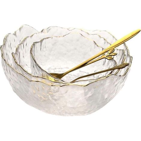 Online Store - Saladier en verre de forme irrégulière avec bordure dorée, transparent, idéal pour salades, fruits, soupes et desserts. (1/5)