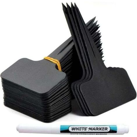 100 pcs Etiquette Jardin Exterieur Marqueurs en Plastique de Plantes Type T Plastique Etiquette Potager avec Stylo étanche Etiquetage Réutilisable et Accessoires(Noir） (1/4)