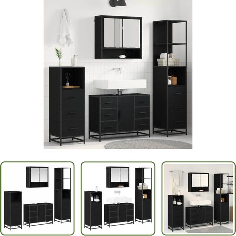 vidaXL Armoire miroir - Ensemble de mobilier de salle de bain 4 pcs Chêne noir (1/5)