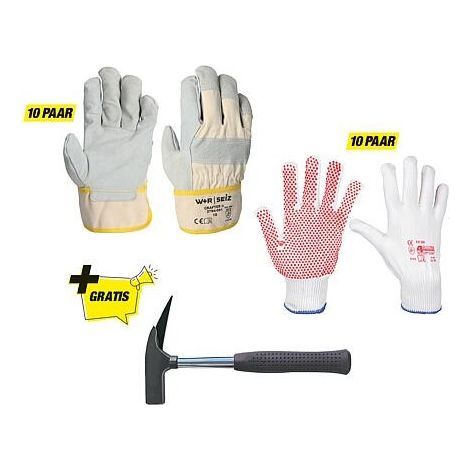 Paquet de gants de travail pour la construction T.M avec marteau de lattage gratuit (1/5)
