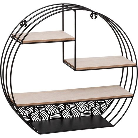 Atmosphera – Étagère murale ronde en métal et bois noir – 4 plateaux – Dimensions L. 39 x P. 10,3 x H. 36 cm – Charge maximale 1,2 kg (1/4)
