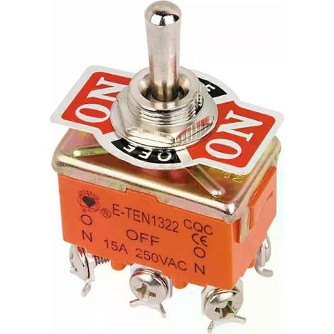 Interrupteur à bascule 3 positions, 6 broches, diamètre de perçage 12 mm, tension nominale 250 V, pour appareils électroménagers. (1/4)