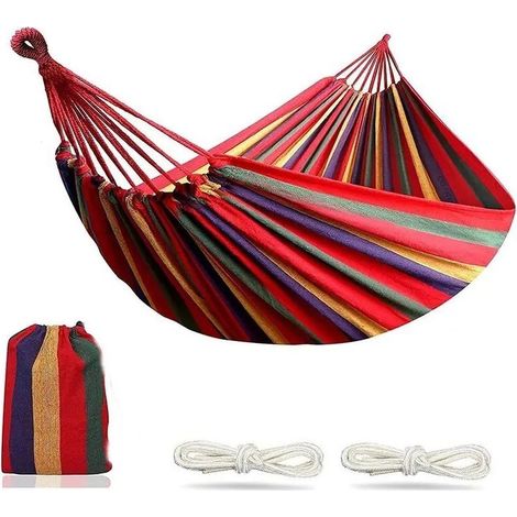 Hamac d'extérieur - Hamac de voyage portable en toile épaisse et anti-renversement à rayures - Hamac de camping - Rouge 200 x 80 cm (1/5)