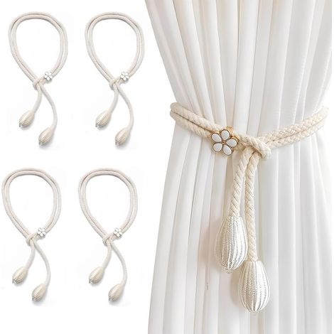 Bardusch-Lot de 4 embrasses de rideaux en coton, avec pinces, en corde de coton tissée à la main. Idéales pour la décoration (1/5)