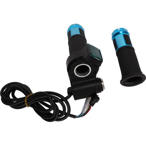 Poignées d'accélérateur pour vélo électrique (paire) avec verrouillage à écran rouge, 12 V à 99 V, clés incluses, couleur bleue. (1/5)