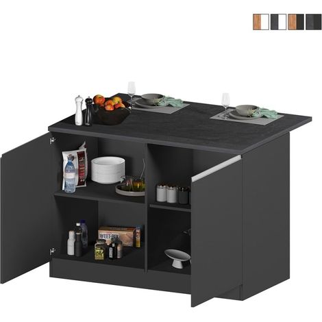 Insel für moderne Küche mit 2 Türen Holztisch 125x90x90cm Deer - Schwarz - Grau