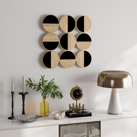 Décoration murale en métal, sculpture murale en métal, design unique à plusieurs disques, 60 x 60 cm, naturel et noir (1/2)