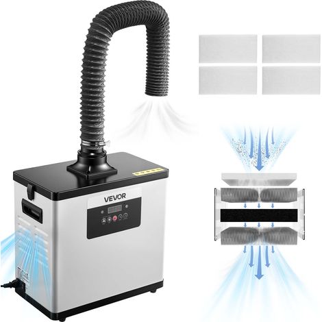 VEVOR Assorbitore di Fumo per Saldatura, Assorbitore di Fumi di Saldatura con Filtrazione a 4 Stadi Potenziato, Estrattore di Fumi Senza Spazzole a 10 Velocita con Telecomando per Incisione Laser