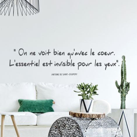 Sticker Autocollant Citation "L'Essentiel est Invisible pour les Yeux" Antoine de Saint-Exupéry, Décoration Murale, 68x24cm (1/2)