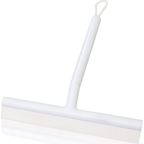Raclette de douche en silicone avec crochet (blanc) Essuie-glace anti-rayures pour verre, plastique, carrelage de salle de bain – Brosse double face et design de rebord (1/5)