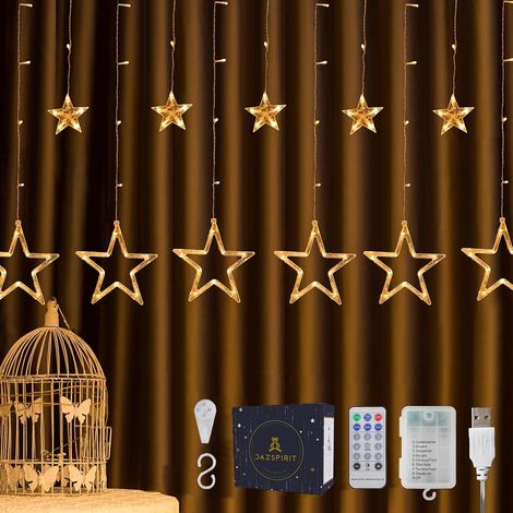 3.5m 12 Étoiles Rideaux Lumineux Guirlandes Lumineuses Décoration, 138LED guirlande Etoile avec 8 Modes d’éclairage Pour Mariage, NoëL DéCo, Vacances, Festivals, intérieur et extérieur (1/5)