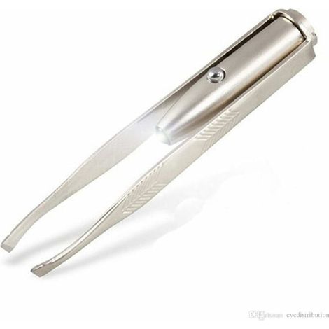Professional eyebrow tweezers with high-precision LED light, made of stainless steel.