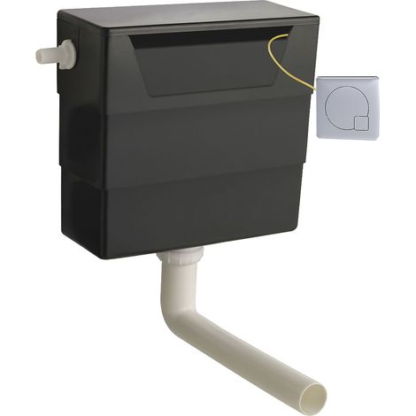 Universal Water Saving Dual Flush Side Inlet & Square Flush Plate - Chrome/Black