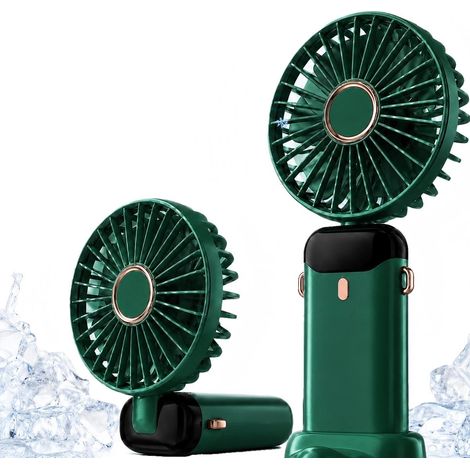 Ventilateur portable à 5 vitesses avec affichage LED - Mini ventilateur pliable et rechargeable - Idéal pour le bureau, les voyages et la chambre - Vert (1/5)
