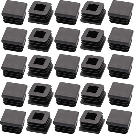 Lot de 25 bouchons en plastique pour tube en acier de 2,5 cm, patins de chaise, embouts de tube, bouchons en plastique, embouts en plastique, bouchon carré, bouchon carré en plastique (1/4)