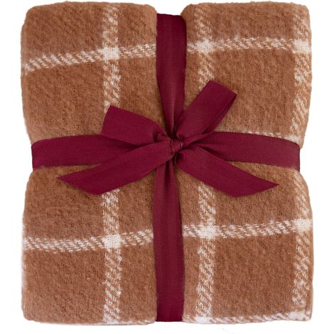 Plaid à carreaux aspect mohair avec franges Marron Clair 130x160 cm (1/5)