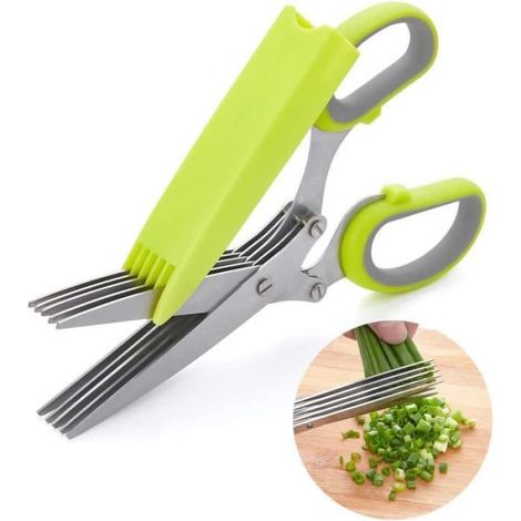 Ciseaux à herbes avec 5 lames en acier inoxydable multi et couvercle de gadgets de cuisine Safe Cover, cisaille à découper, hachoir, (1/4)