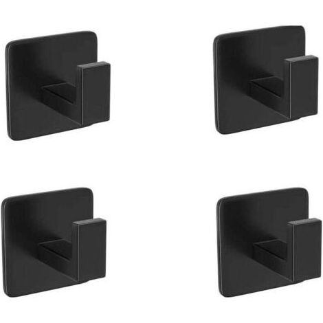 Set mit 4 schwarzen, quadratischen Türhaken aus Metall für Bademäntel, Wandhaken aus Edelstahl SUS 304 für Badezimmerhandtücher (matt schwarz) (1/5)