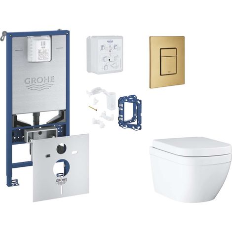 Grohe Rapid SLX - Set Vorwandelement, WC mit Softclose-Sitz, Betätigungsplatte Skate Cosmopolitan und Fresh Umrüstset, Triple Vortex, Cool Sunrise gebürstet SANI11BB4144 (1/5)