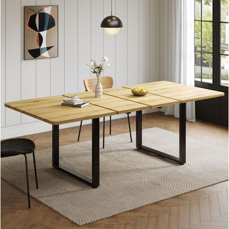 Tavolo da pranzo allungabile 140/180/220x80 cm per 6-10 persone, struttura stabile, MDF naturale (1/5)
