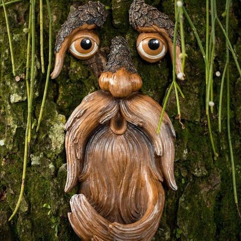 Mangiatoia per uccelli a forma di volto d'albero - Mangiatoia per uccelli in resina - Decorazione da giardino - Scultura ad albero - Divertente decorazione per esterni 6 x 15 cm / 2,4 x 5,9 pollici (1/5)