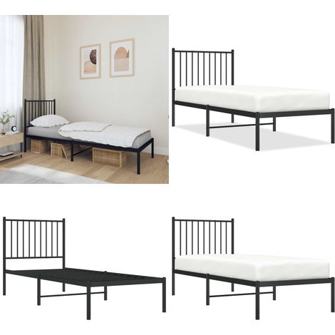 Cadre de lit métal sans matelas avec tête de lit noir 80x200 cm - Cadre De Lit - Lit Double - Lit Metal - Lit Moderne - Literie - Home & Living (1/5)
