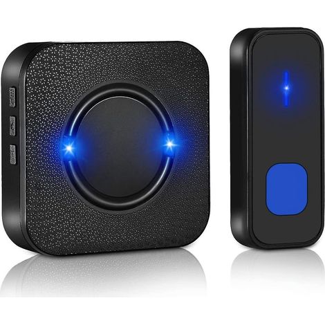 Kabellose Türklingel, wasserdicht (IP55, 300 m Reichweite), mit einem Steckerempfänger, 55 Melodien, 5 Lautstärkestufen, blinkende LED – schwarz (1/5)