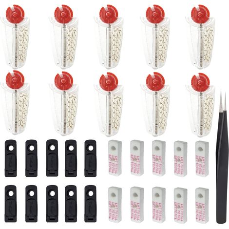 Lot de 10 pierres à feu et 10 mèches pour briquet, 31 accessoires de briquet à essence avec tampons, feutre et pince à épiler – Kit d'entretien complet pour briquet (1/5)