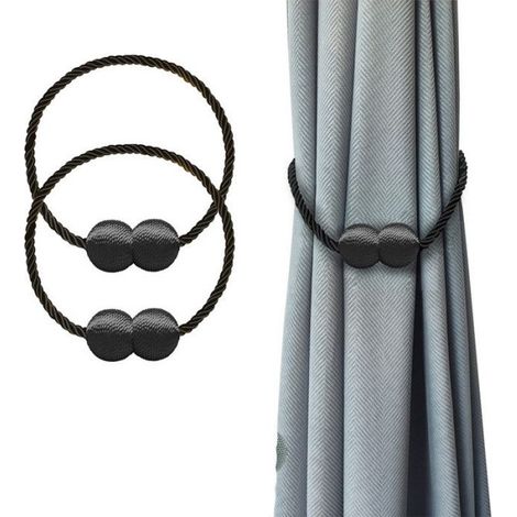 Embrasse Magnétique Pour Rideaux - Noir - Sans Perçage - Aimant Nickelé Renforcé - Lot De 2 (1/5)