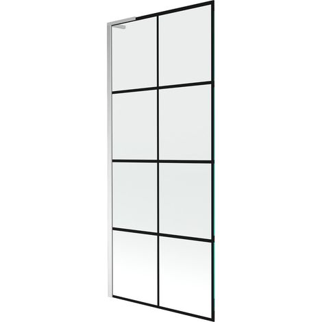 Mexen Next L mampara de bañera de 1 hoja 80 x 150 cm, cuadrícula negra, cromo - 895-080-000-03-77-01 (1/5)
