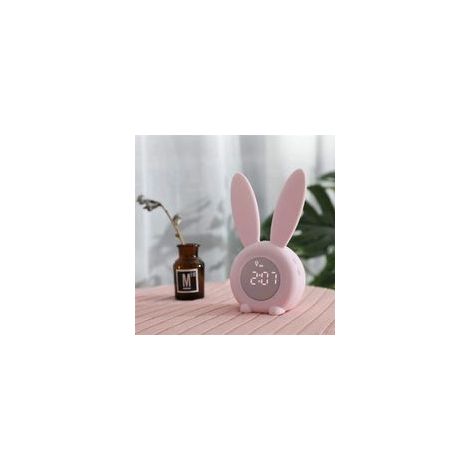 Kinderwecker mit hasenförmigem Nachtlicht, 6 Klingeltönen, Touch-Bedienelementen und 2000-mAh-Akku (rosa) - Crezuo