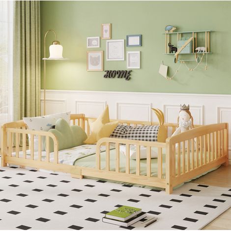 MEUBLIV Cama infantil baja 140 x 200 cm natural, con barreras y acceso central, sin colchón (1/5)