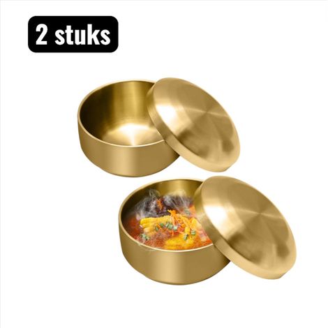 Bol mélangeur acier inoxydable 304 doré avec couvercle 11.5 cm double paroi soupe riz usage domestique cuisine (1/5)