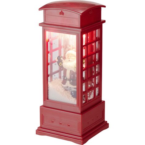 Weihnachtliches Telefonhäuschen mit LED, Schneeeffekt und Melodie, 10,5 x 10,5 x 25 cm (1/5)