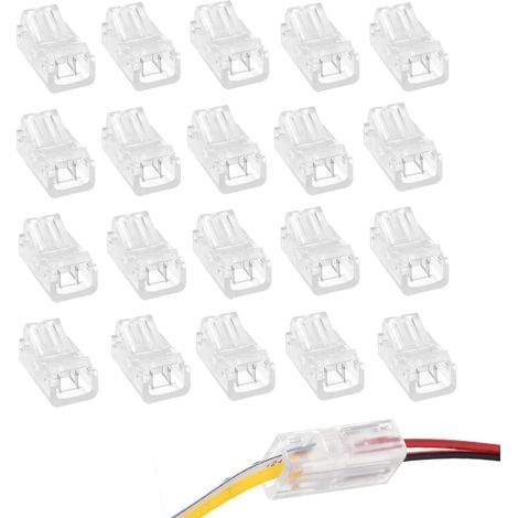 Lot de 20 Connecteurs LED à 2 Broches de 8 mm - Connecteur de Bande COB/SD, Connecteur D'angle à 2 Broches, Connecteur de Bande LED Sans Soudure (1/5)