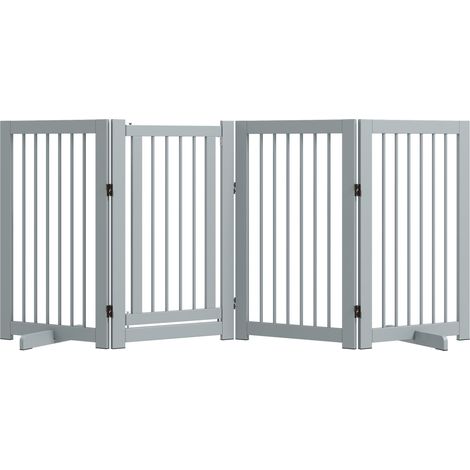 Barriera cane autoportante pieghevole, porta e piedini, telaio legno, 220x36x91 cm, grigio chiaro
