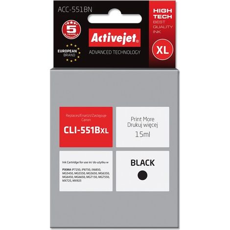 Cartouche d'encre Activejet ACC-551BN (remplace Canon CLI-551BK Supreme 15 ml noir) (1/2)