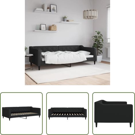 vidaXL Lit de jour - Lit de repos sans matelas noir 90x200 cm tissu (1/5)