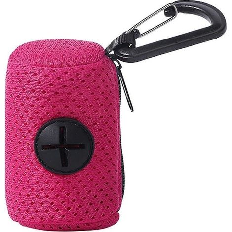 Sac en filet pour sacs à déjections canines avec fermeture éclair, distributeur de sacs à déjections canines, support suspendu pour sacs à déjections canines, rouge rose.-AquaForge (1/5)