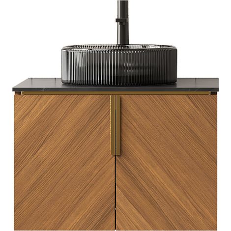 Mueble de baño suspendido 61 cm con lavabo redondo de vidrio negro y 2 puertas HOMVRA (1/5)