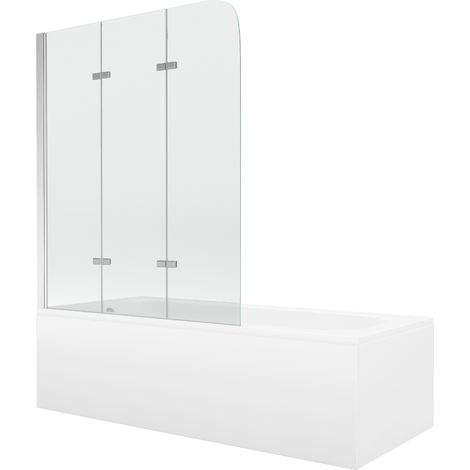 Mexen Vega baignoire rectangulaire 160 x 70 cm avec tablier et pare-baignoire 3 volets 120 cm, transparent, chrome - 550116070X (1/5)