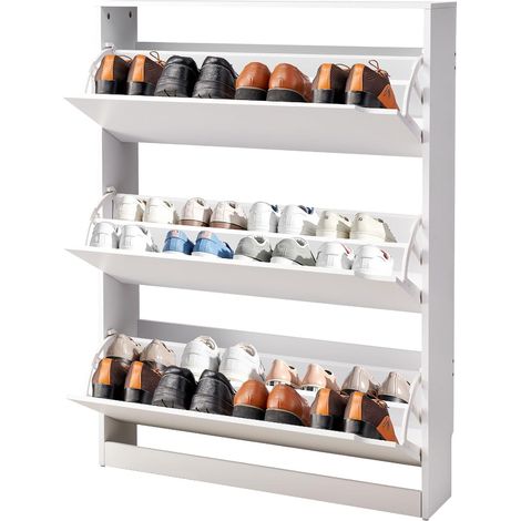 Shoe Cabinet 3 Flip Drawers Slim Storage Rack White 80cm