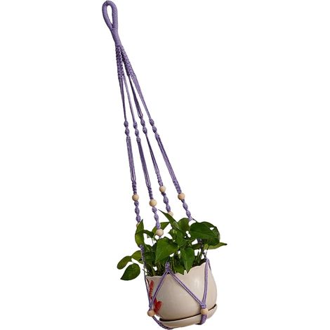 Suspension pour plantes artisanale en corde de coton, pot fleurs suspendu (1/4)