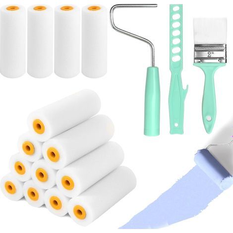 Kit di 17 rulli per pittura, manicotti, piccoli rulli per pittura, mini rulli per pittura con manici, rulli per pittura murale, rulli in schiuma per materiali di pittura e mobili (1/5)