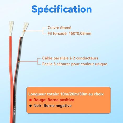 18AWG Silicone Cable 0.75mm² 2 Core 10m Tinned Copper Wire Red/Black High temperature for batteries, small devices and DIY prototyping. Flexible flexible sheathing (1/4)