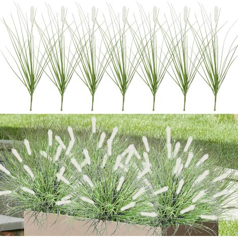 12 pétales d'herbe artificielle en queue de chat de 40 cm de long, décoration d'arbuste simulée protégée contre les UV (1/4)