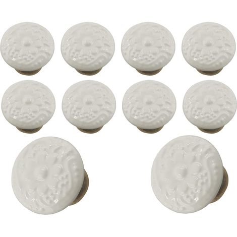 Set di 10 pomelli vintage in ceramica da 34 mm/1,34 pollici per mobili, pomelli rotondi retrò per cassettiere con viti, adatti per cucine, armadi e guardaroba (bianchi)